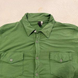 Ibex Men's Large Button Up Merino Wool Shirt Green
